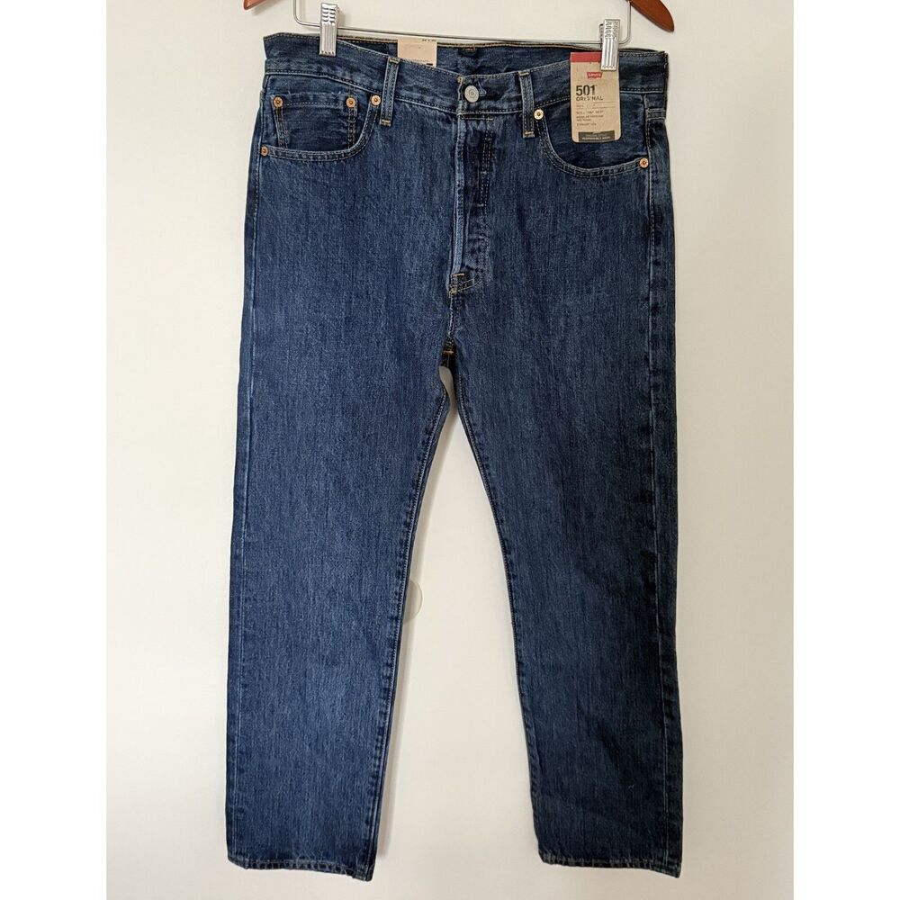 Levis 501 Original Straight Dark Stonewash Button Fly Cotton Denim Jean 32x30